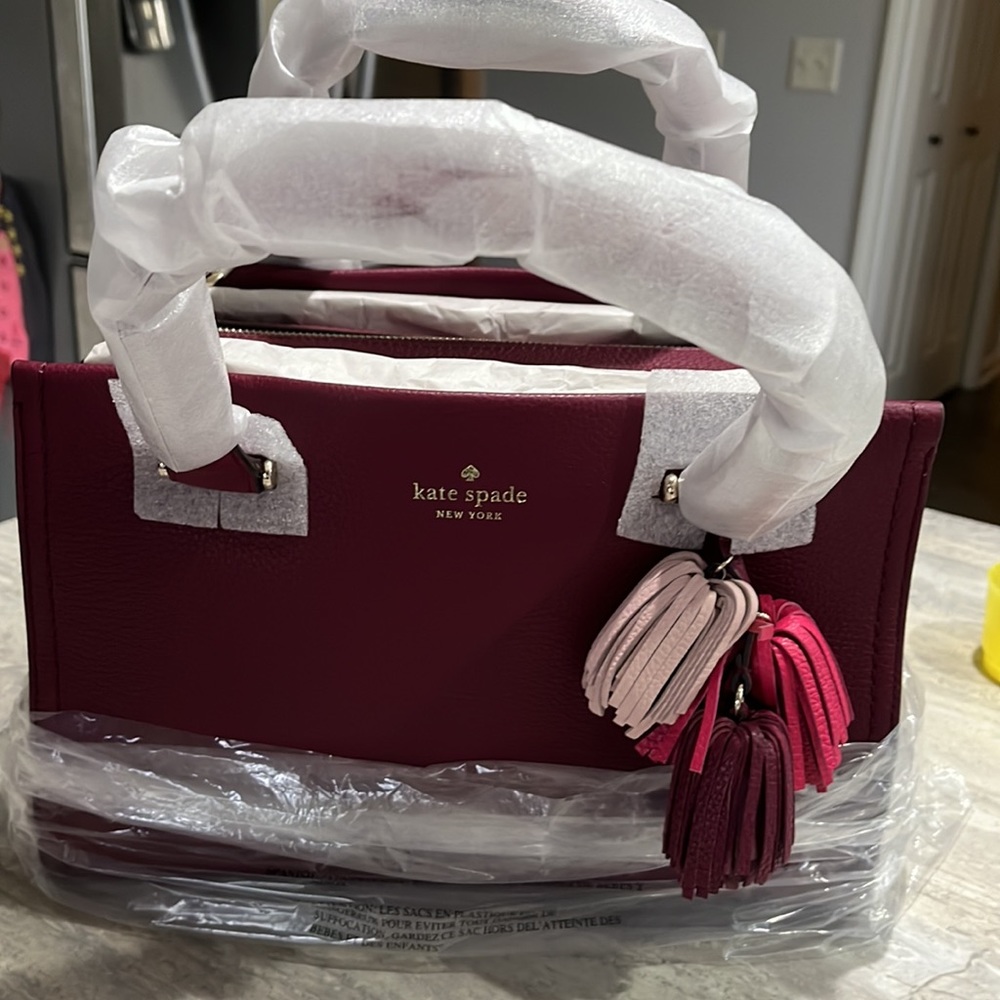 kate spade Berry Leather Satchel with Tassel Charm